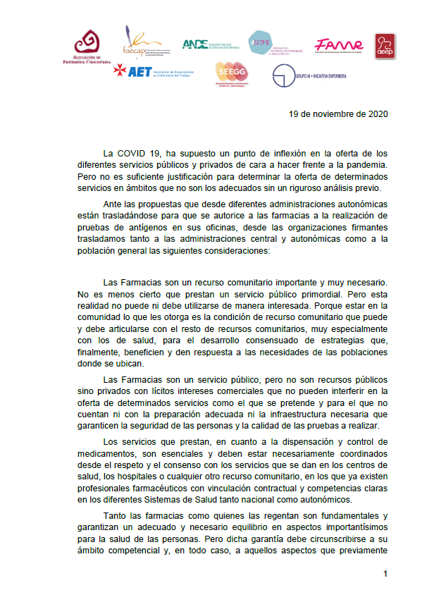 Més informació sobre l'article Les Societats Científiques Infermeres en contra de realitzar proves d’antígens a les farmàcies