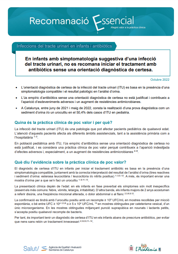 Read more about the article Recomanacions Infeccions del tracte urinari en infants i antibiòtics
