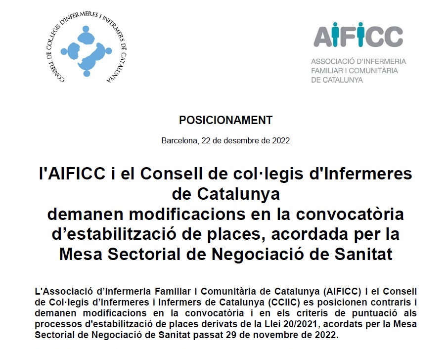 Read more about the article AIFICC CCIC Posicionament ICS Estabilització de Plantilles